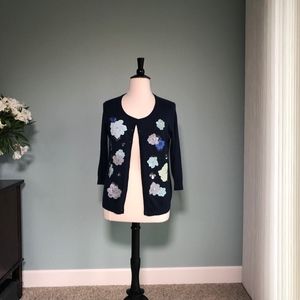 Charter Club navy cardigan with flower appliqués XL